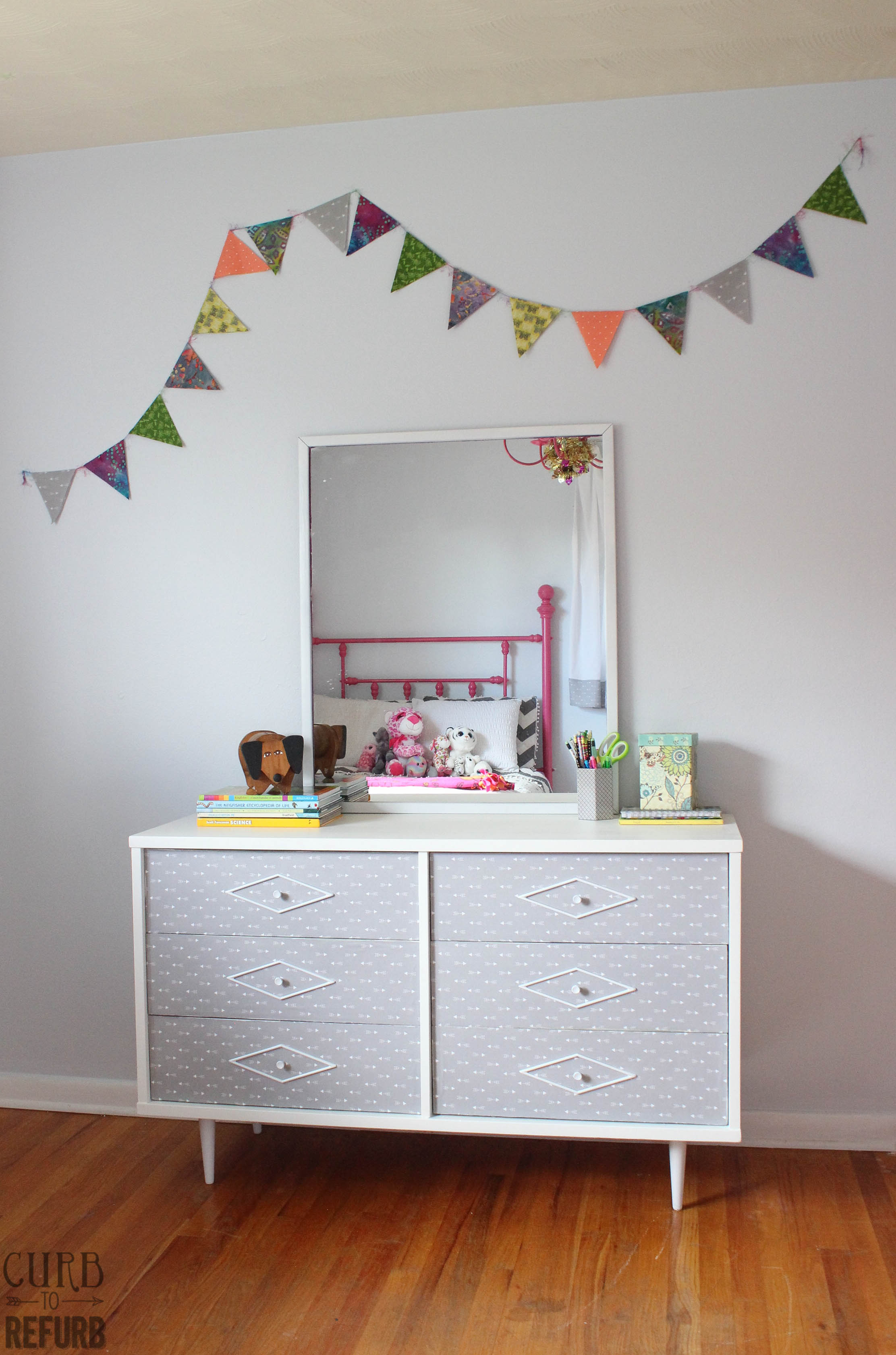 Dresser Makeover With Fabric Covered Drawers Curb To Refurb